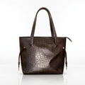 Dark brown crocodile textured tote handbag
