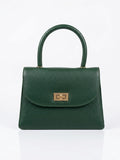 Green structured top handle handbag with gold-tone clasp
